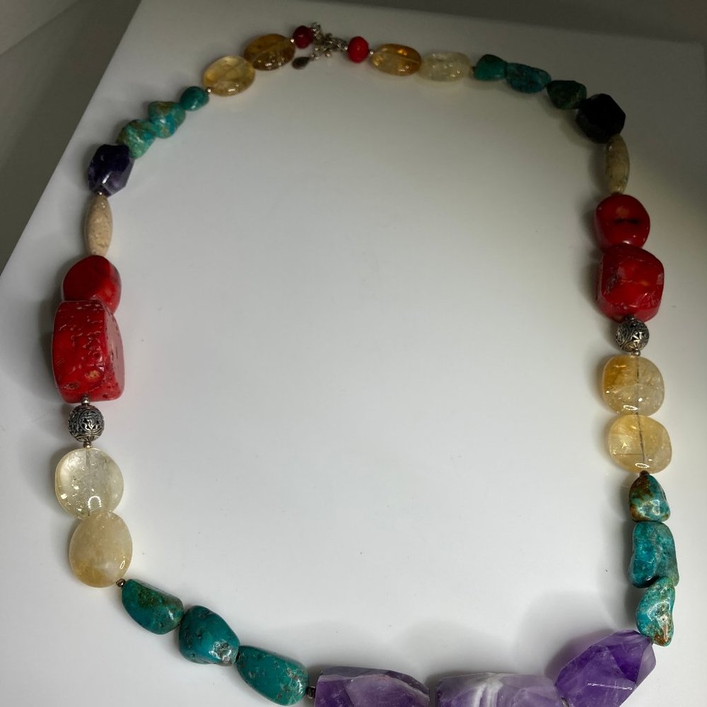 Multicolor Polished Stone Statement Necklace - image 6